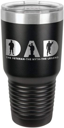 THE VETERAN THE MYTH THE LEGEND BLACK 30 oz Drink Tumbler | Gift Idea Dad For Father's Day & Birthday