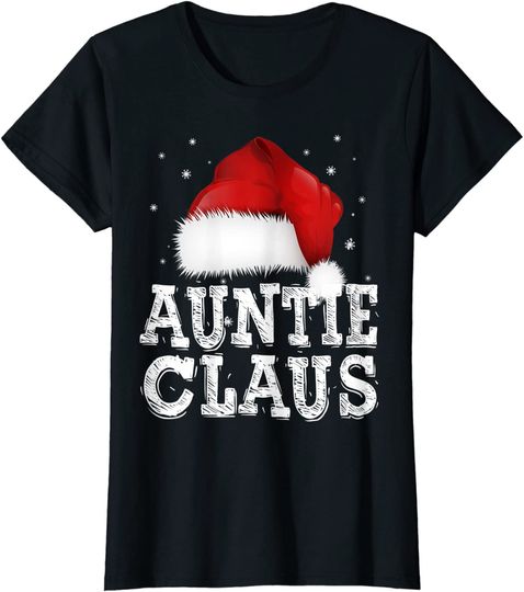 Womens Ghristmas Pajama Auntie Santa Claus Costume Matching Family T-Shirt