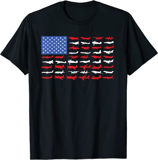 Pilot Airplane American Flag Plane Aviation T-Shirt