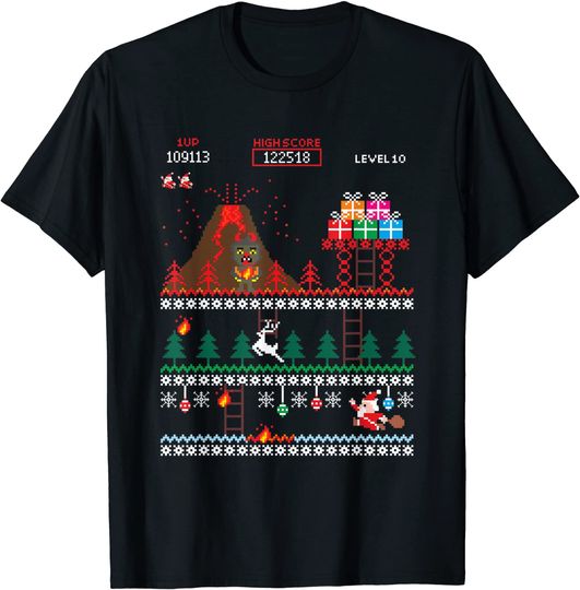 Santa vs Krampus Pixel Art 8-Bit Christmas Gaming Shirt
