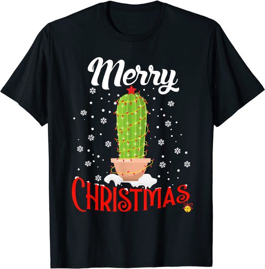 Funny Christmas lights Xmas Cactus tree snow merry Christmas T-Shirt