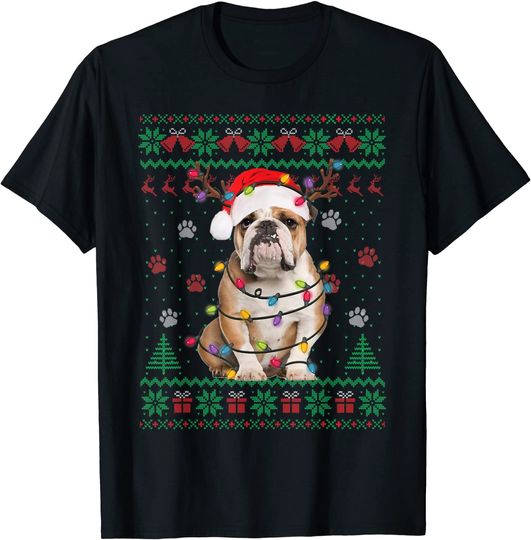 English Bulldog Christmas Lights Santa T-Shirt