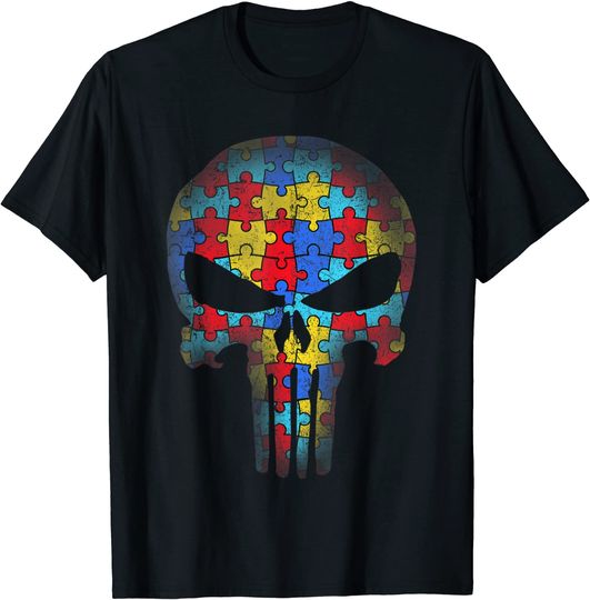 Skull Autism Awareness Tee Mom Dad Kids Autism T-Shirt
