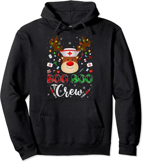 Buffalo Plaid Boo Boo Crew Reindeer Nurse Christmas Pullover Hoodie