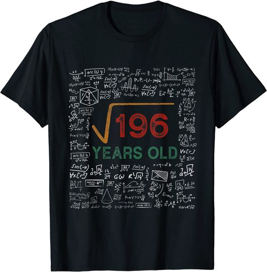 Math Square Root Of 196 Vintage 14th Birthday 14 Years Old T-Shirt