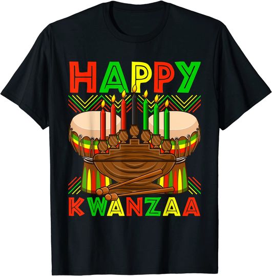 Happy Kwanzaa Drum Kinara Seven Candles Africa Celebration T-Shirt