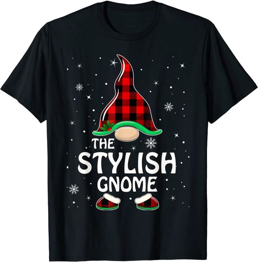 Stylish Gnome Buffalo Plaid Matching Family Christmas T-Shirt