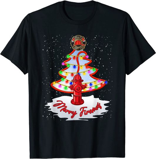 Merry Firemas Christmas Tree Lights Firefighter Christmas T-Shirt