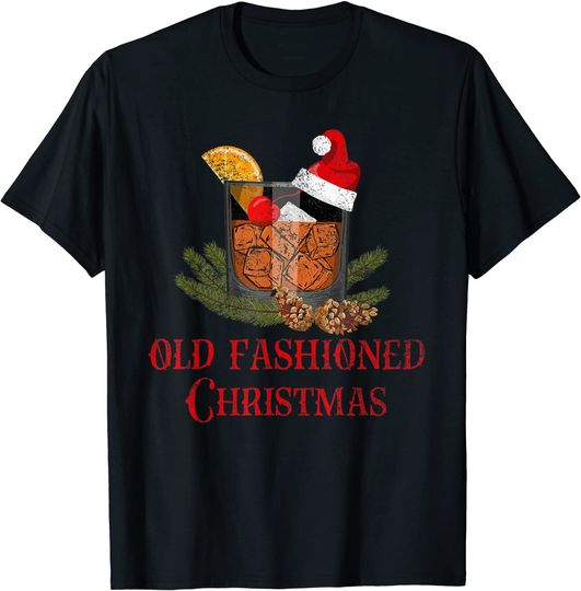 Whiskey Old Fashioned Christmas Funny Bourbon Cocktail Drink T-Shirt