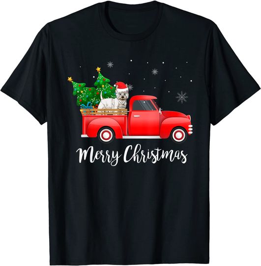 West Highland White Terrier Dog Riding Red Truck Christmas T-Shirt