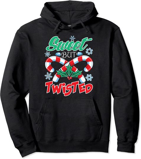 Sweet But Twisted Funny Women's Christmas Candy Cane Pajama Pullover Hoodie