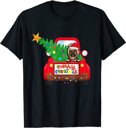 Yorkie Dog Riding Red Truck Christmas Holiday T-Shirt