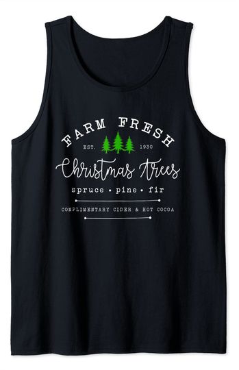 Farm Fresh Xmas Tree, Pine Retro Vintage Graphic Christmas Tank Top