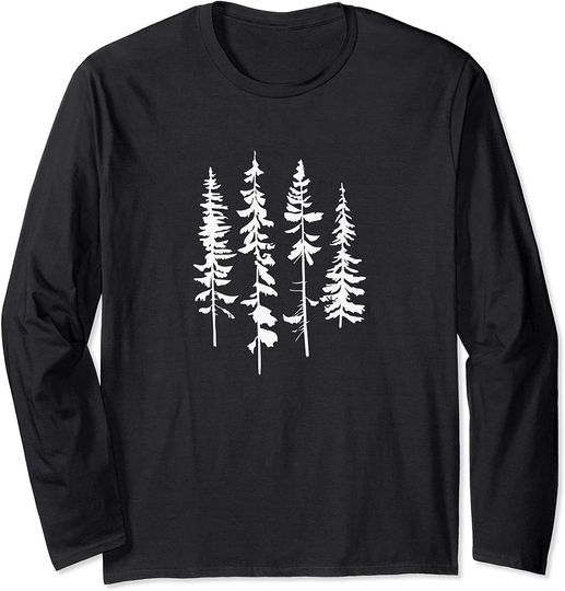 Skinny Pine Trees, Pine Tree Graphic Tee for Nature Lover Long Sleeve