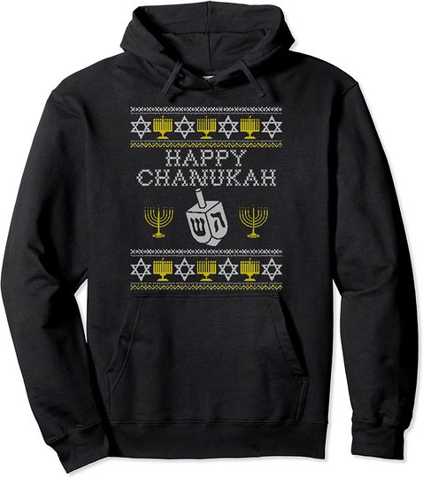 Happy Chanukah Ugly Sweater Hanukkah Christmas Gifts Pullover Hoodie