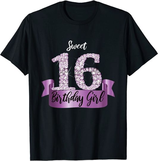 Black and Purple T-shirt 16th Birthday Girl