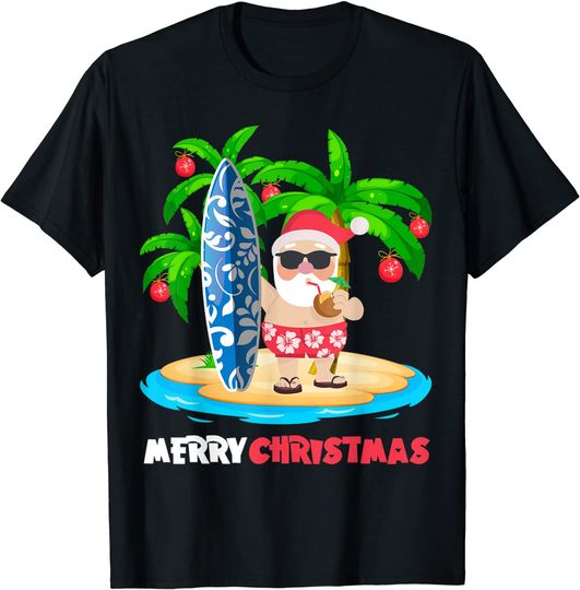 Funny Beach Santa Surf Surfing Merry Christmas Xmas Gift T-Shirt