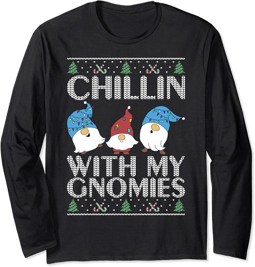 Ugly Christmas Women Men Kids Pajama Chillin With My Gnomies Long Sleeve
