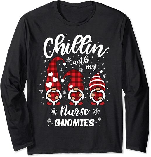 Chillin With My Gnomies Flannel Nurse Xmas Gnomes Pajama Long Sleeve