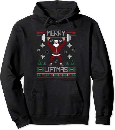 Merry Liftmas Ugly Christmas Sweater Santa Claus Gym Workout Pullover Hoodie