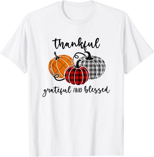 Thankful Grateful Blessed Plaid Thanksgiving T-Shirt