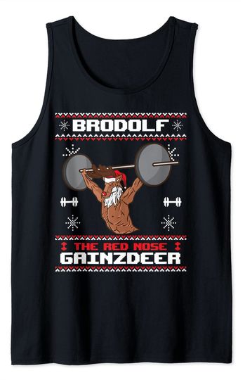 Brodolf The Red Nose Gainzdeer Gym Ugly Christmas Sweater Tank Top