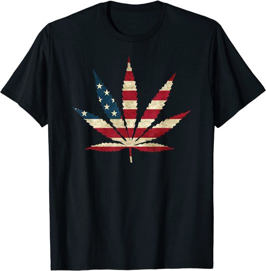 USA Flag Marijuana Leaf T-shirt - Funny US flag Pot Weed Tee