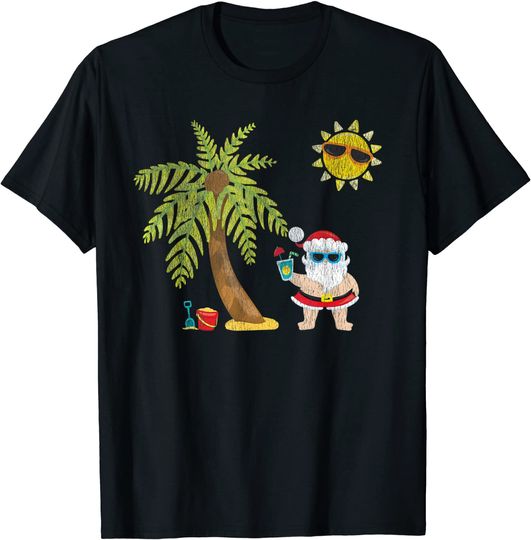 Santa Beach Tropical Christmas Palm Trees T-Shirt