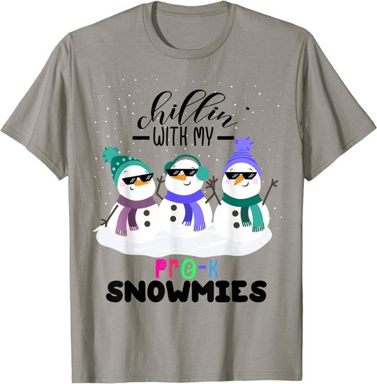 Cute Christmas Chillin' With My Pre-K Snowmies Teacher T-Shirt