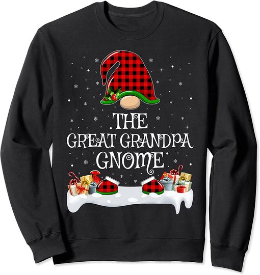 Matching Red Buffalo Plaid Great Grandpa Gnome Christmas Sweatshirt