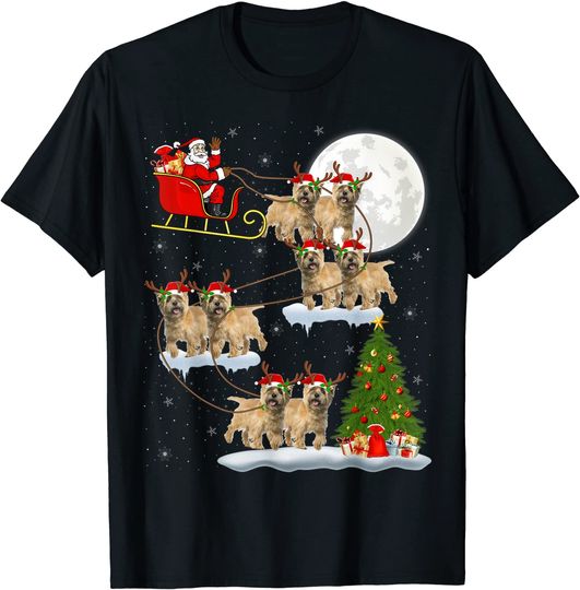 Xmas Lighting Tree Santa Riding Cairn Terrier Christmas T-Shirt