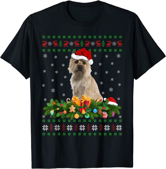 Santa Hat Xmas Lighting Ugly Cairn Terrier Christmas T-Shirt