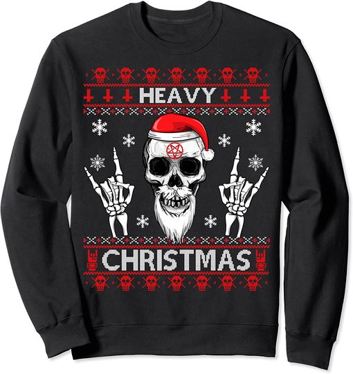 Saitan Sweatshirts Heavy Christmas Devil Horns Skull