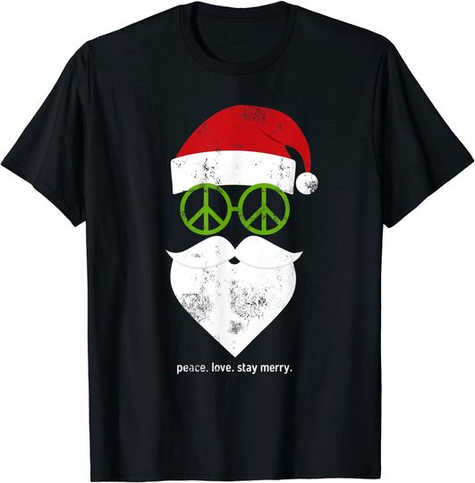 Hippie Santa Groovy Peace Sign Funny Christmas T-Shirt