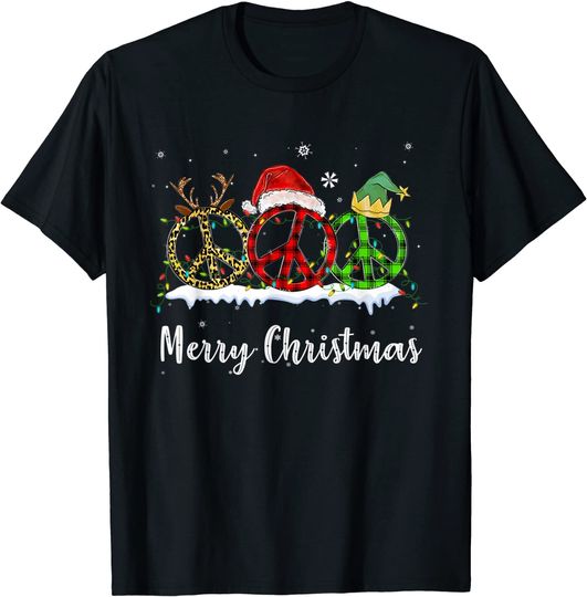 Leopard Triple Of Peace Sign Merry Christmas Family Matching T-Shirt