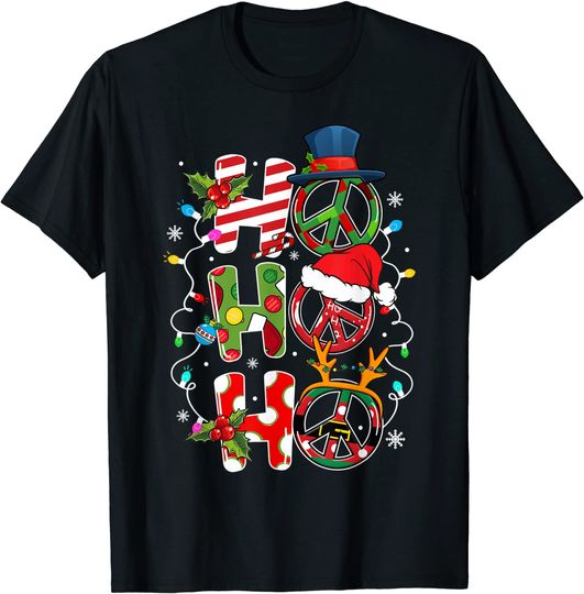 Ho Ho Ho Peace Symbol Santa Merry Christmas T-Shirt