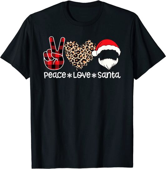 Peace Love Santa Claus Leopard Heart Merry Christmas Xmas T-Shirt