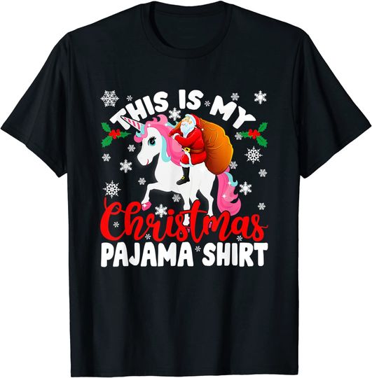 This Is My Christmas Pajama Shirt Funny Santa Unicorn T-Shirt