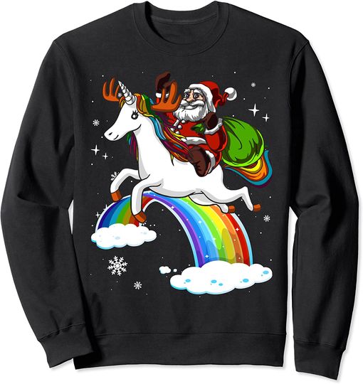 Christmas Santa Riding Unicorn Xmas Girls Kids Women Sweatshirt