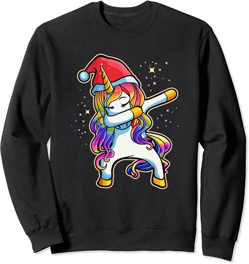 Dabbing Unicorn Santa Christmas Dab Girls Women Kids Rainbow Sweatshirt