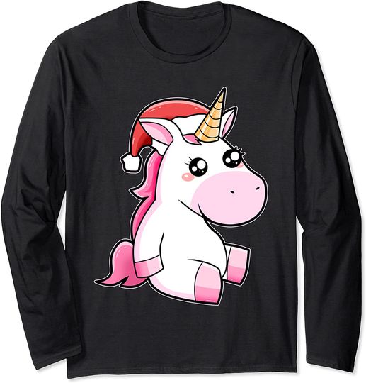 Christmas unicorn with Christmas cap Xmas unicorn Long Sleeve