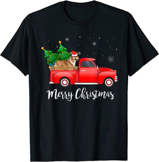 Pembroke Welsh Corgi Dog Riding Red Truck Christmas T-Shirt