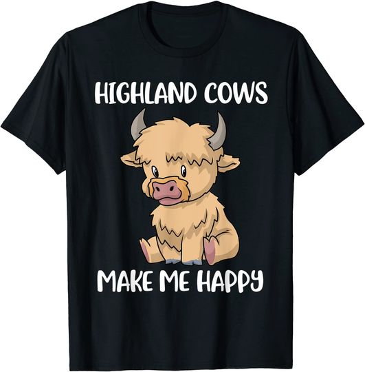 Cute Cartoon Cow T-Shirt Highland Cows Make Me Happy