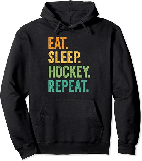 Eat Sleep Hockey Repeat Ice Hockey Fan Vintage Pullover Hoodie