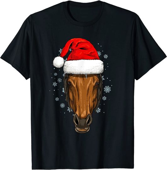 Horse Christmas Santa Hat Xmas  T-Shirt