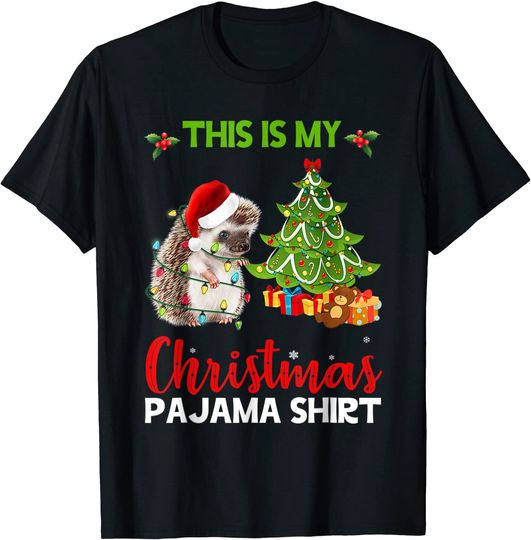 This Is My Christmas Pajama Shirt Hedgehog Santa Christmas T-Shirt