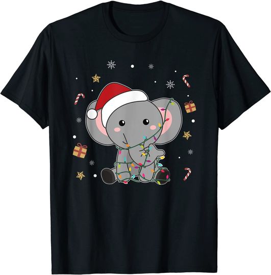 Elephant Christmas Santa Clauses Fairy Lights Elephants T-Shirt