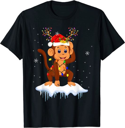 Santa Reindeer Monkey Xmas Light Santa Reindeer Monkey T-Shirt