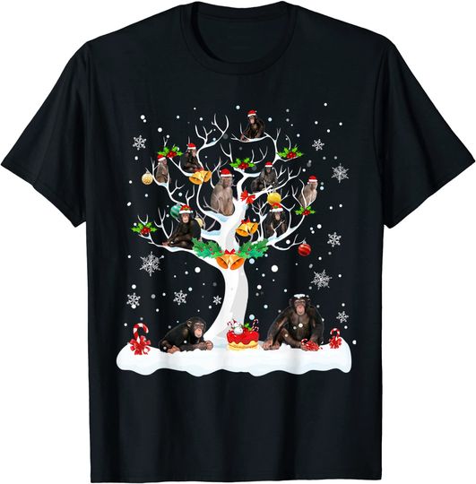Monkey Christmas On Winter Tree Corgi Lover Matching Pajamas T-Shirt