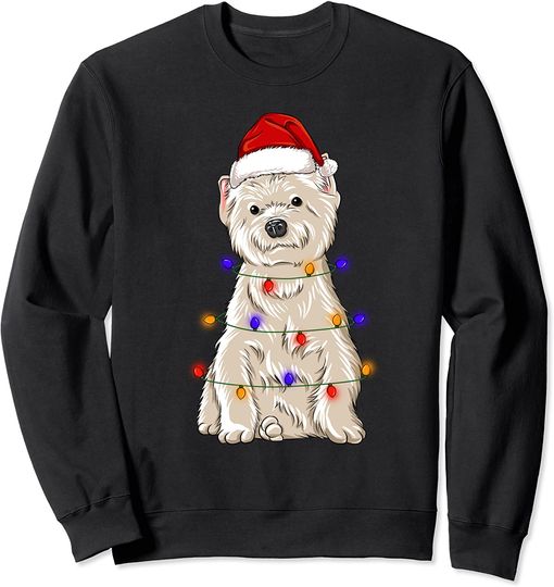 West Highland White Terrier Dog Wearing Christmas Hat Sweatshirt